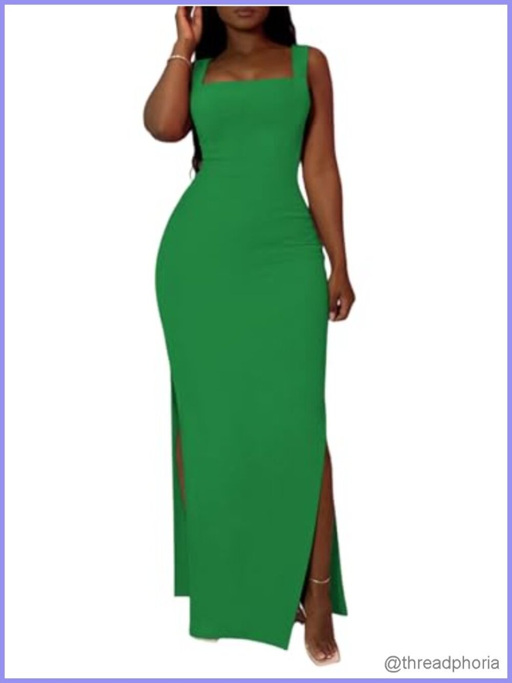 PINSV Women Sleeveless Side Slit Bodycon Maxi Dress Polyester Elastane